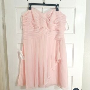 David's Bridal Pink Chiffon Strapless Cocktail Dress Size 14 Formal Prom